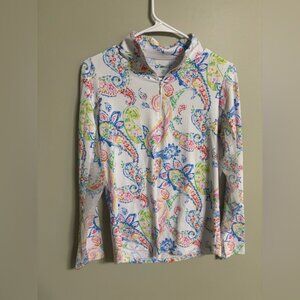 Ibkul Long Sleeve 1/4 Zip Shirt Size Small Mesh Vented Pullover Stretch Paisley